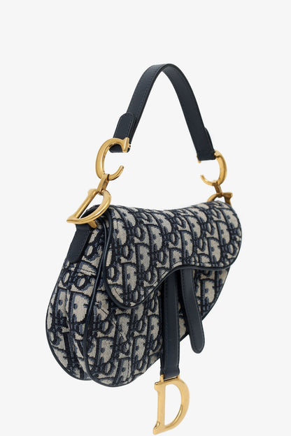 Christian Dior 2019 Blue Oblique Jacquard Mini Saddle Bag With Strap Rovelle Bags
