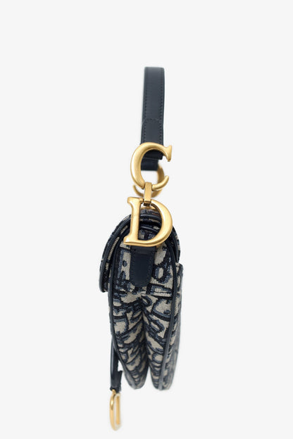 Christian Dior 2019 Blue Oblique Jacquard Mini Saddle Bag With Strap Rovelle Bags