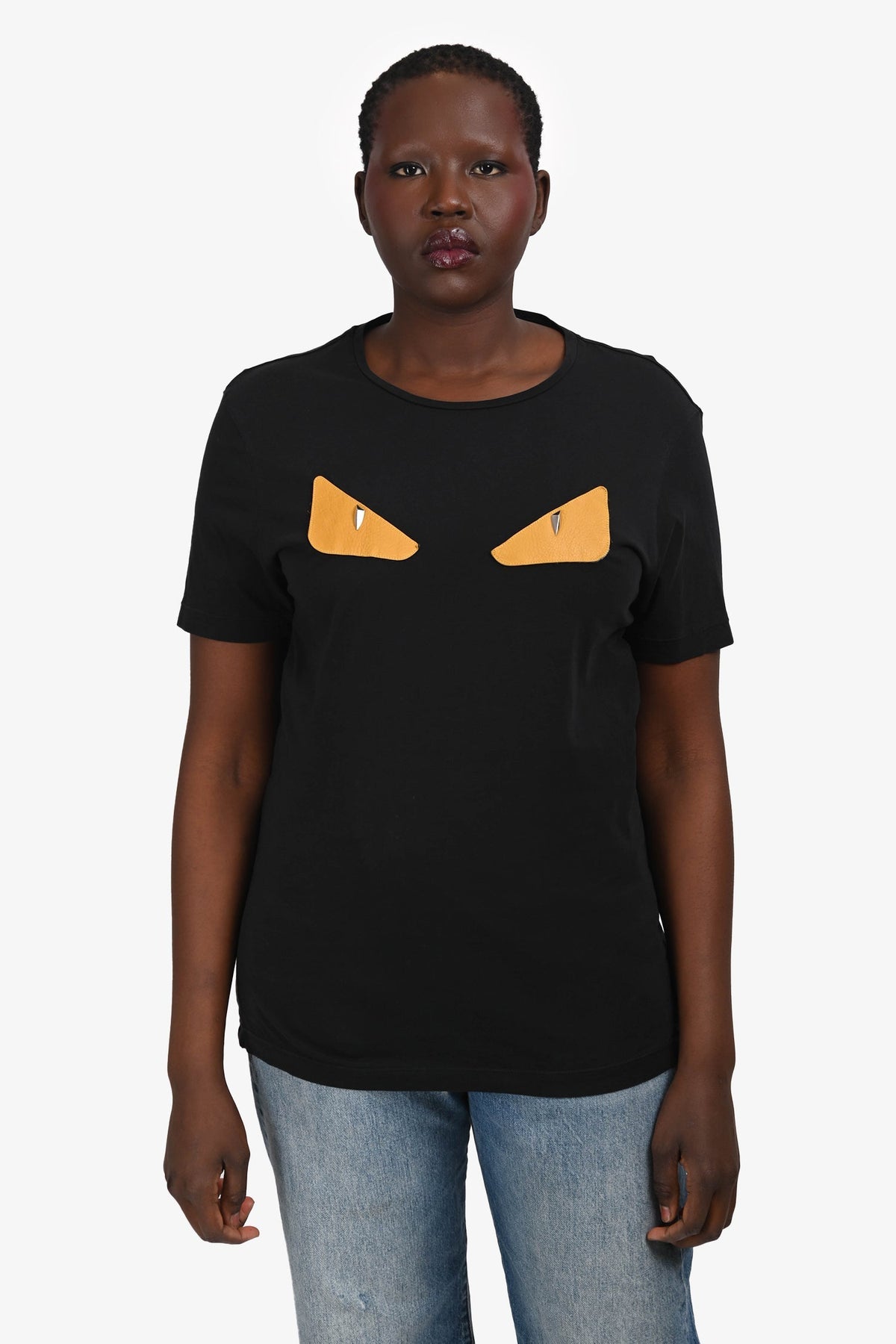 Fendi Black/Yellow Cotton/Leather Monster Crew Neck T-Shirt Size 50 Rovelle Bags