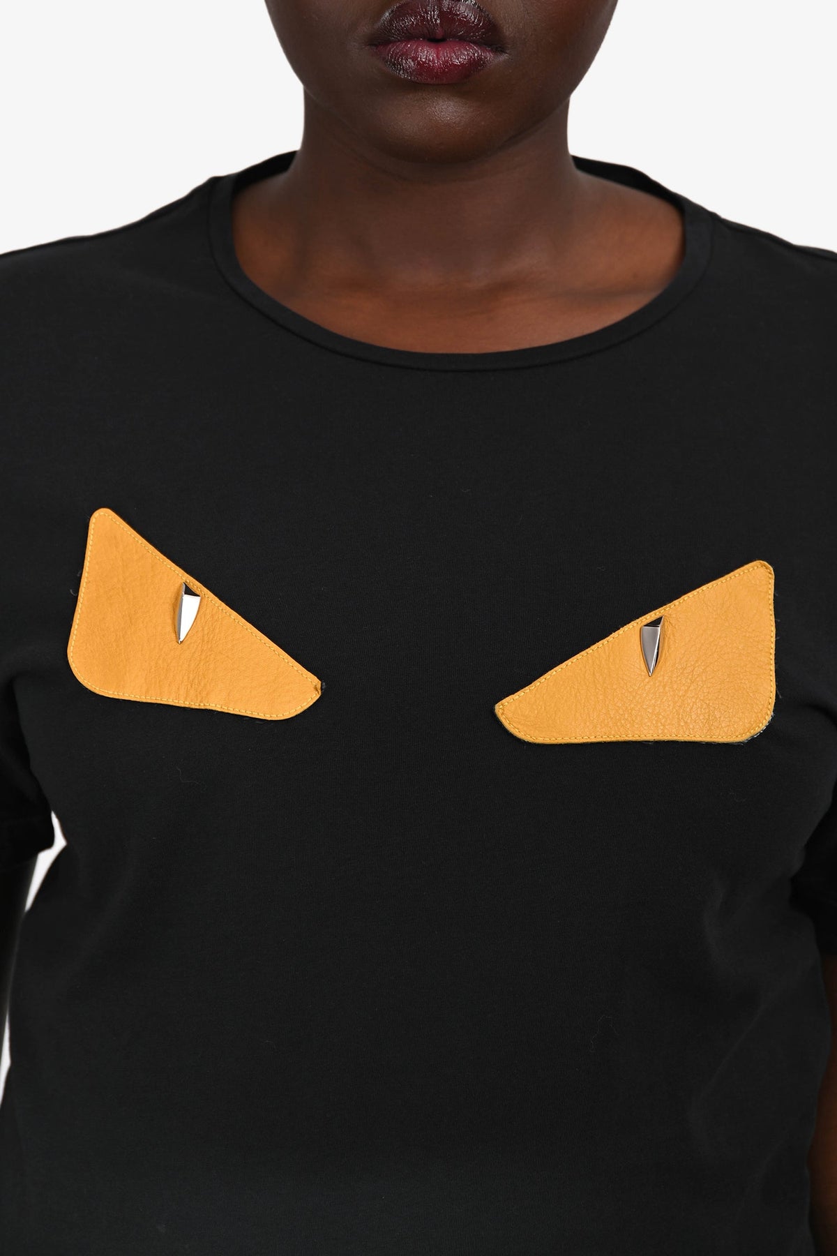 Fendi Black/Yellow Cotton/Leather Monster Crew Neck T-Shirt Size 50 Rovelle Bags