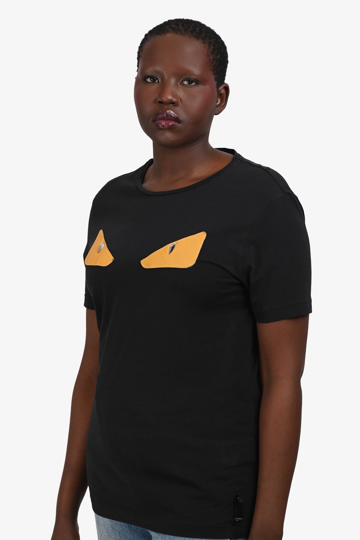 Fendi Black/Yellow Cotton/Leather Monster Crew Neck T-Shirt Size 50 Rovelle Bags