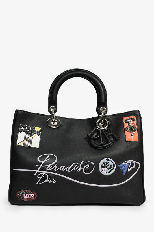 Christian Dior 2015 Black Leather 'Paradise' Diorissimo Medium Top Handle Bag Rovelle Bags