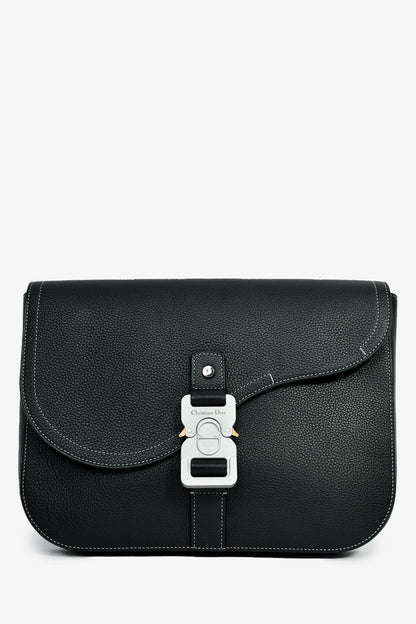 Christian Dior Black Grained Leather Saddle Pouch Mens Rovelle Bags