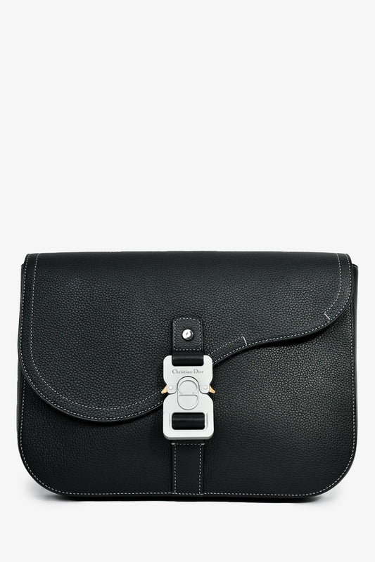 Christian Dior Black Grained Leather Saddle Pouch Mens Rovelle Bags