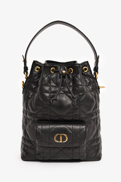 Christian Dior Black Cannage Leather 'Caro' Small Bucket Bag Rovelle Bags