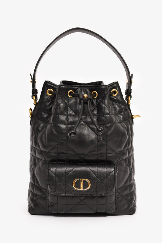 Christian Dior Black Cannage Leather 'Caro' Small Bucket Bag Rovelle Bags