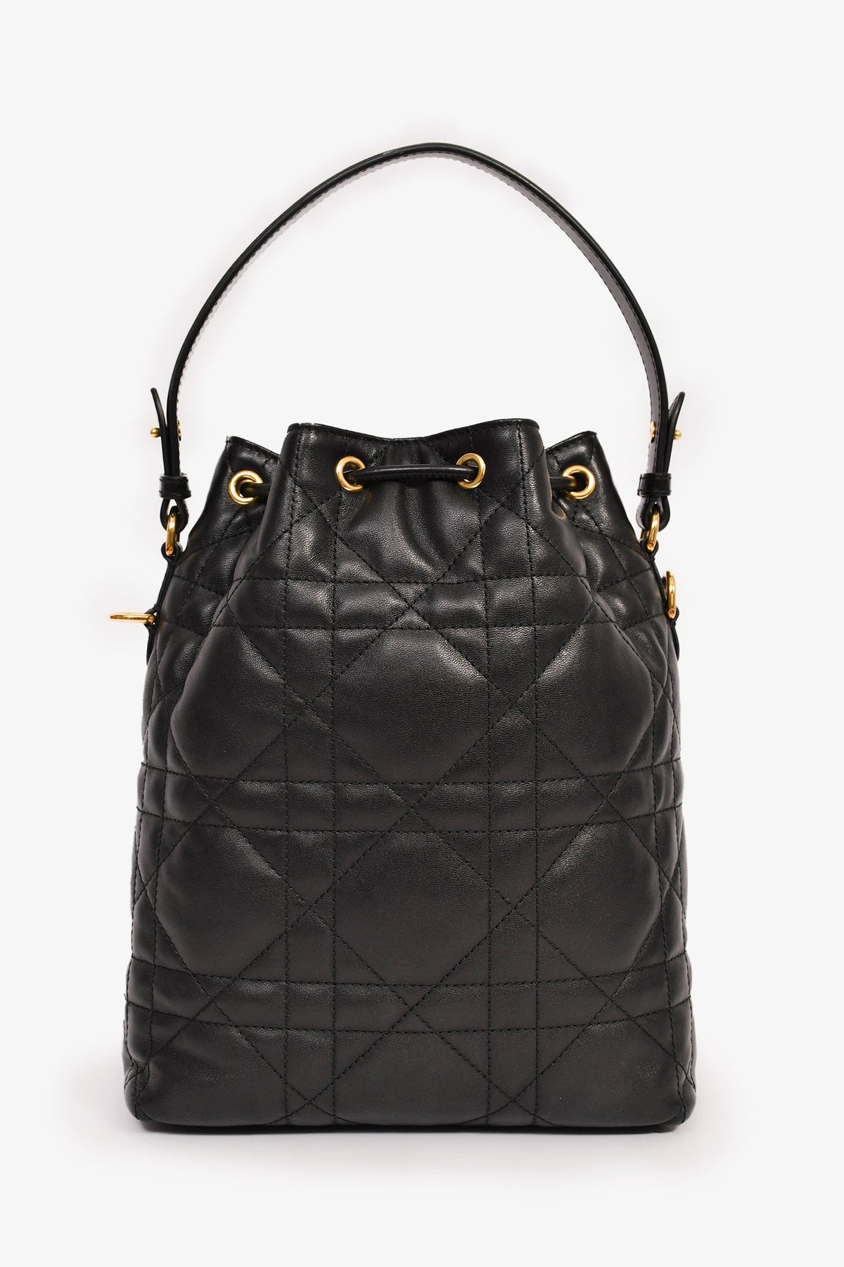 Christian Dior Black Cannage Leather 'Caro' Small Bucket Bag Rovelle Bags