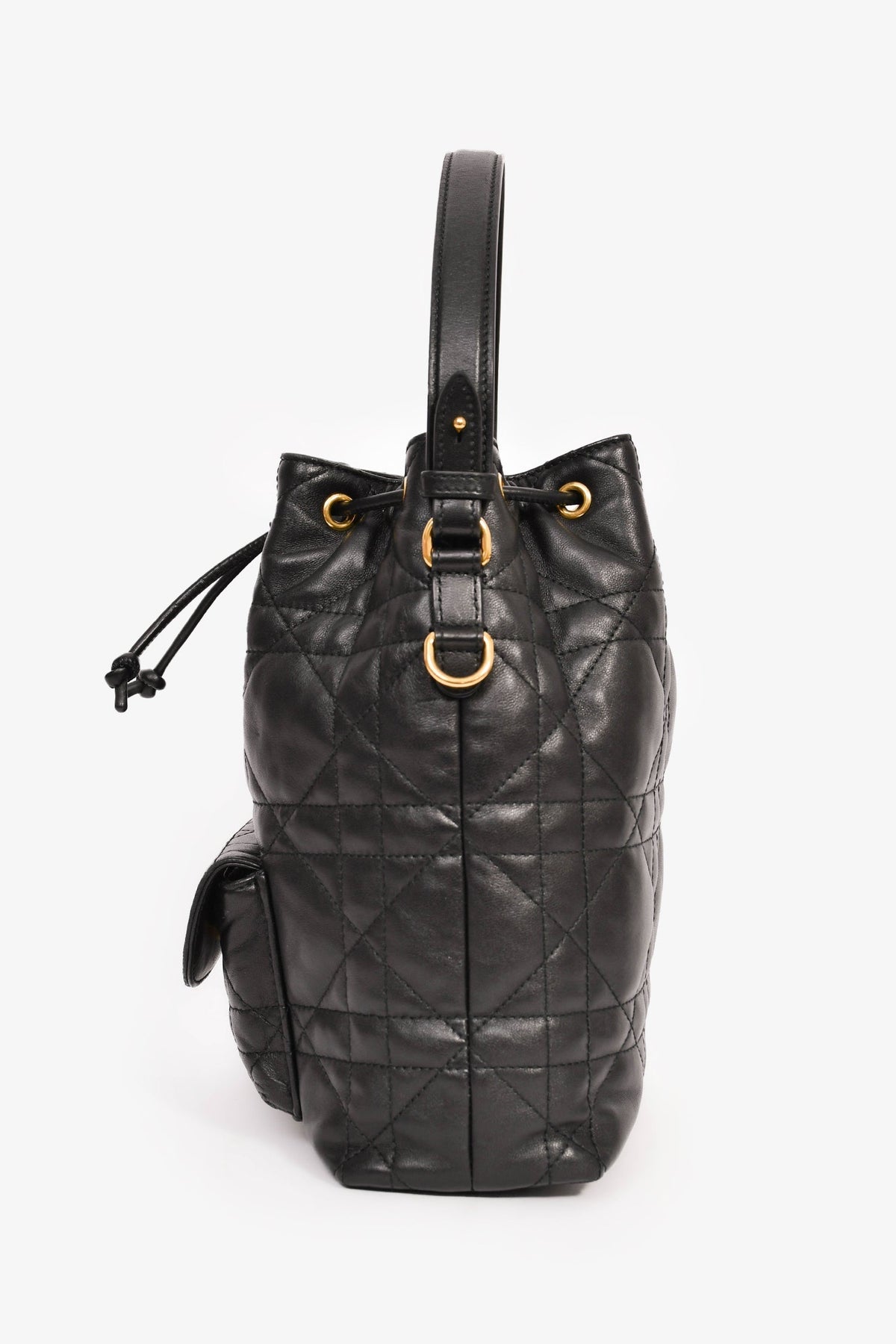 Christian Dior Black Cannage Leather 'Caro' Small Bucket Bag Rovelle Bags