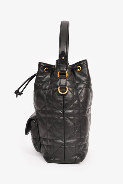 Christian Dior Black Cannage Leather 'Caro' Small Bucket Bag Rovelle Bags