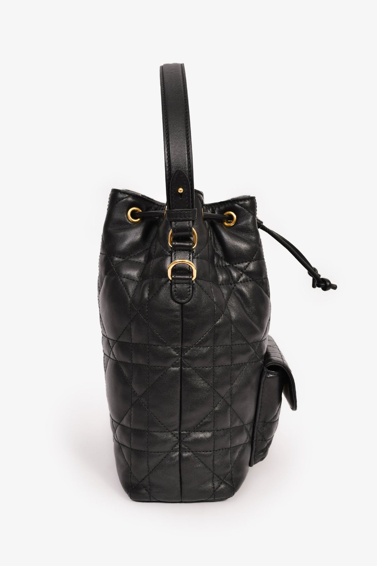 Christian Dior Black Cannage Leather 'Caro' Small Bucket Bag Rovelle Bags