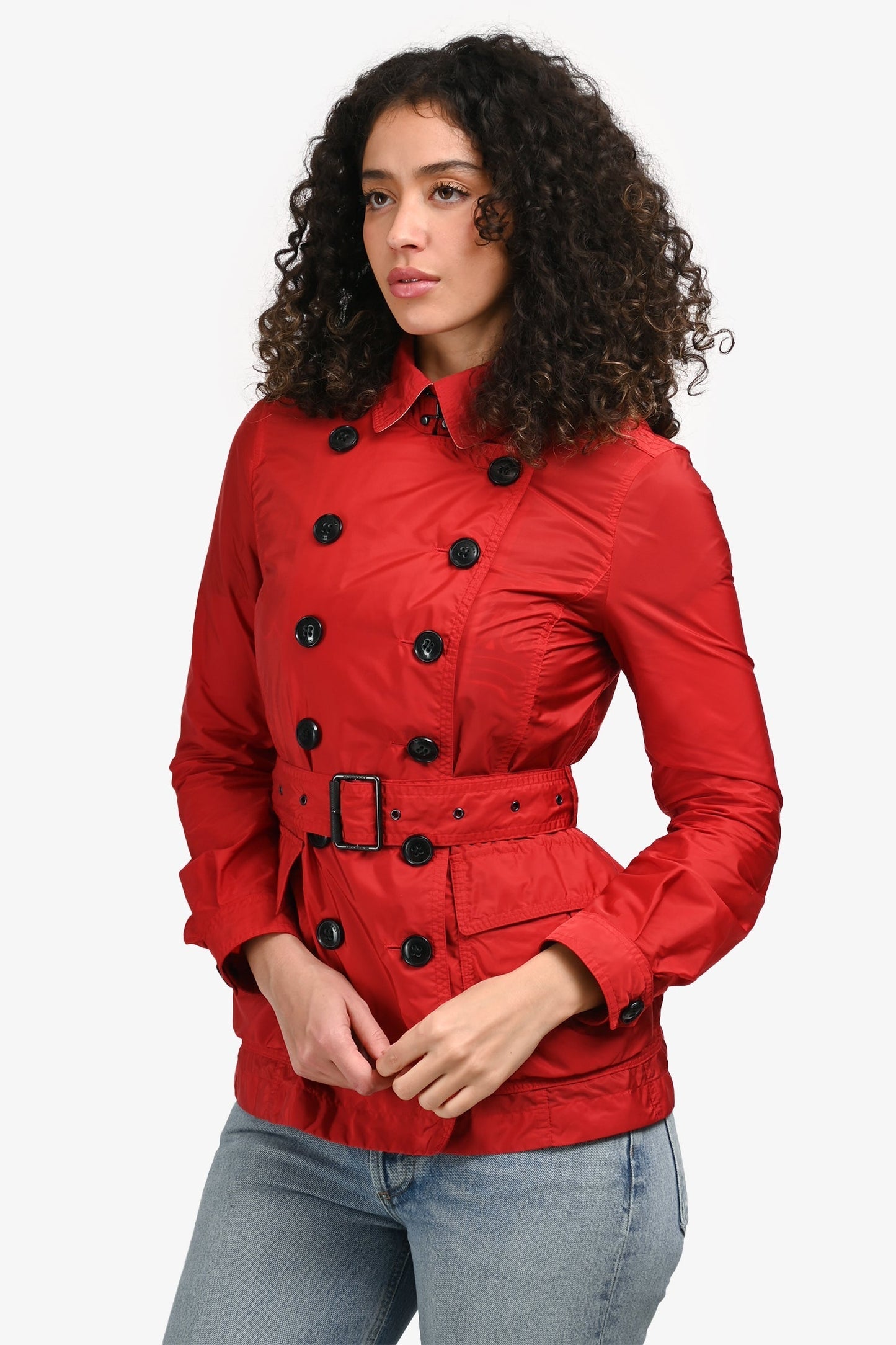 Burberry Brit Red Nylon Double Breasted Short Trench Coat Size 2 US