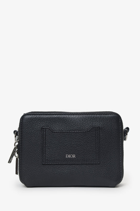 Christian Dior 2019 Black Grained Calfskin Double Zip Crossbody Rovelle Bags