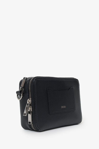 Christian Dior 2019 Black Grained Calfskin Double Zip Crossbody Rovelle Bags
