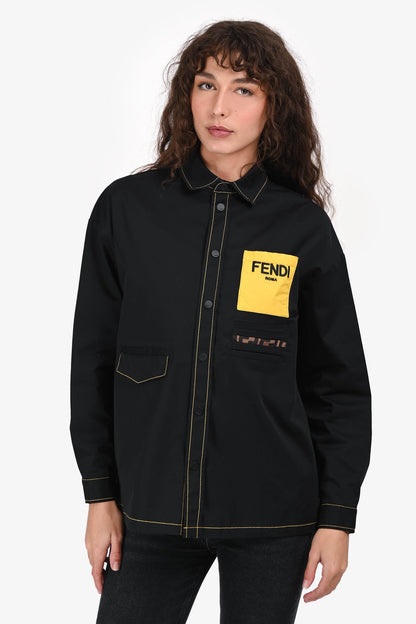 Fendi Black/Yellow Pocket Stitch Detail Button-Up Shirt Est. Size S Rovelle Bags