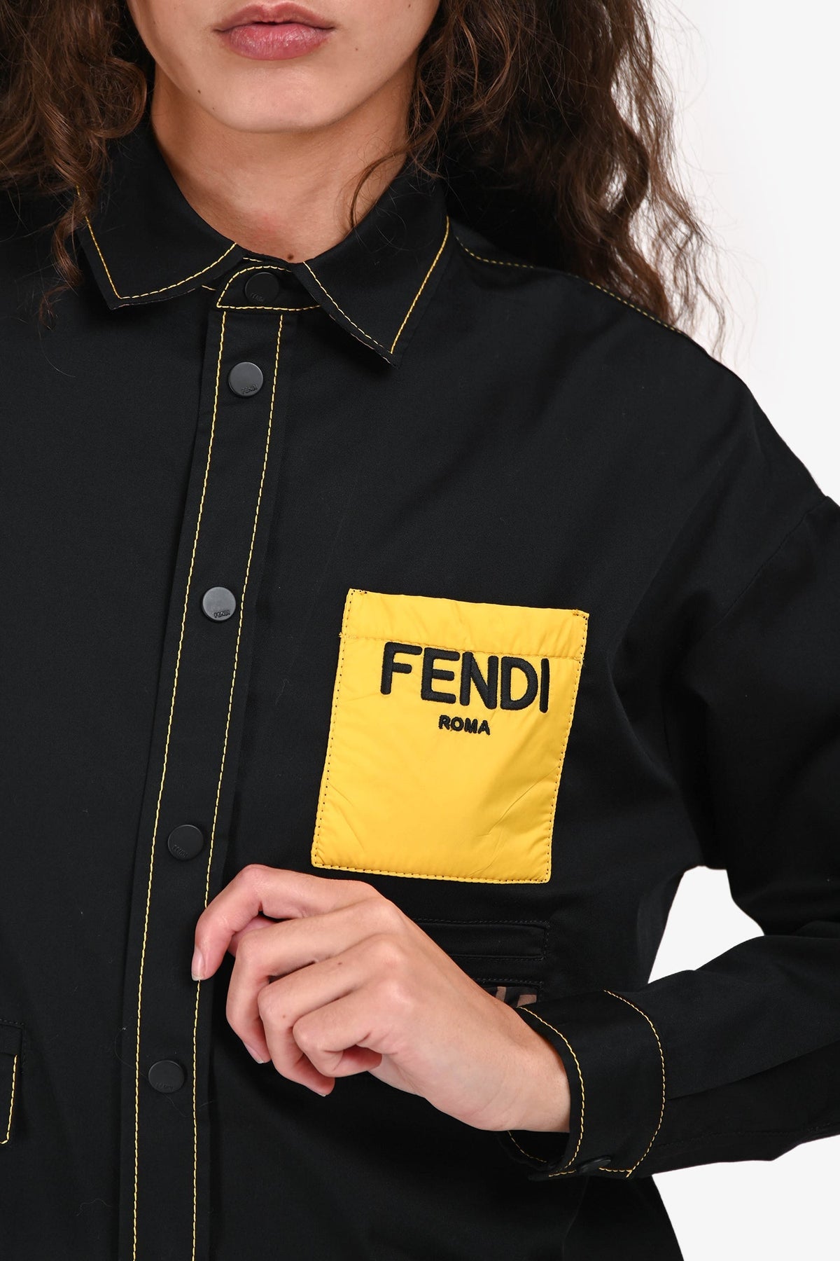 Fendi Black/Yellow Pocket Stitch Detail Button-Up Shirt Est. Size S Rovelle Bags