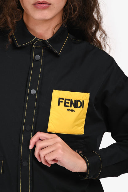 Fendi Black/Yellow Pocket Stitch Detail Button-Up Shirt Est. Size S Rovelle Bags