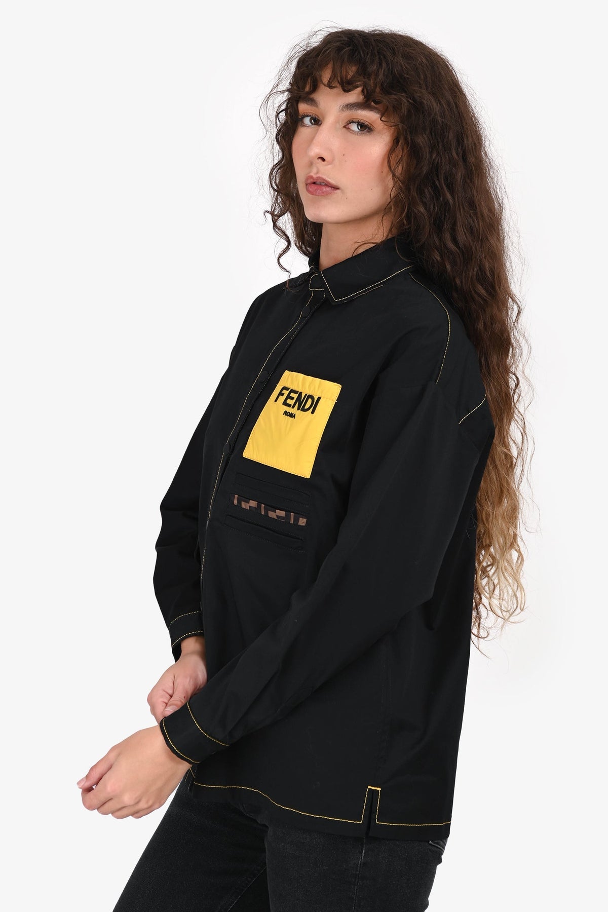 Fendi Black/Yellow Pocket Stitch Detail Button-Up Shirt Est. Size S Rovelle Bags