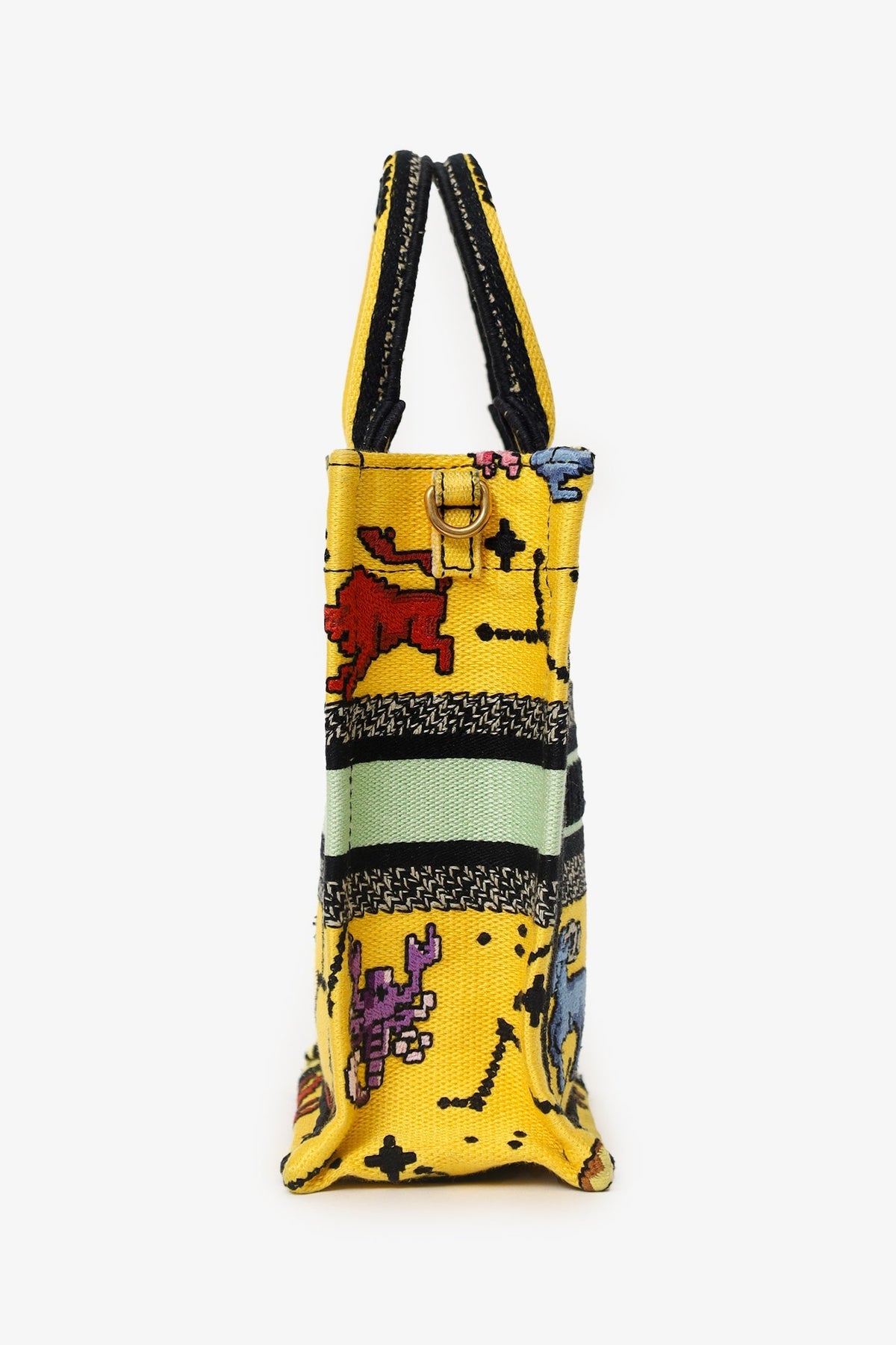 Christian Dior 2022 Yellow Canvas Embroidered Pixel Zodiac Mini Book Tote Phone Bag With Strap Rovelle Bags