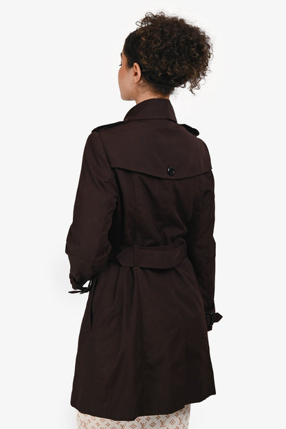 Burberry London Chocolate Brown Cotton Single Breasted Trench Coat Size 8 US