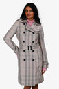Burberry Taupe Nylon Tartan Pattern Trench Coat With Belt Size 4