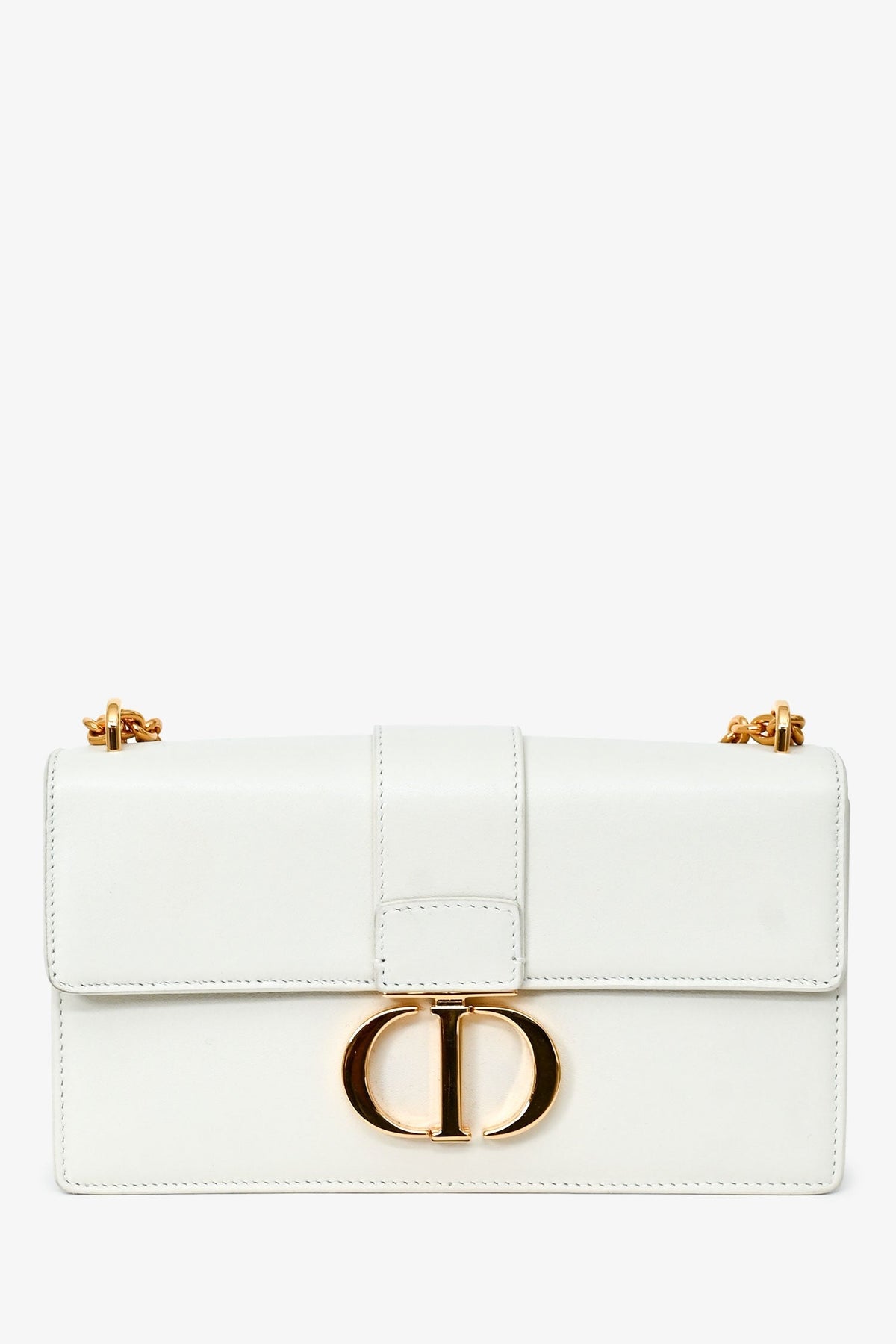 Christian Dior White Leather '30 Montaigne East-West' Crossbody Bag With Chain Rovelle Bags