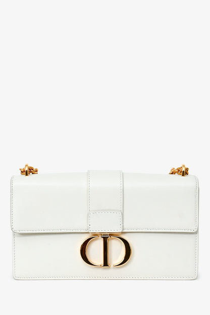 Christian Dior White Leather '30 Montaigne East-West' Crossbody Bag With Chain Rovelle Bags