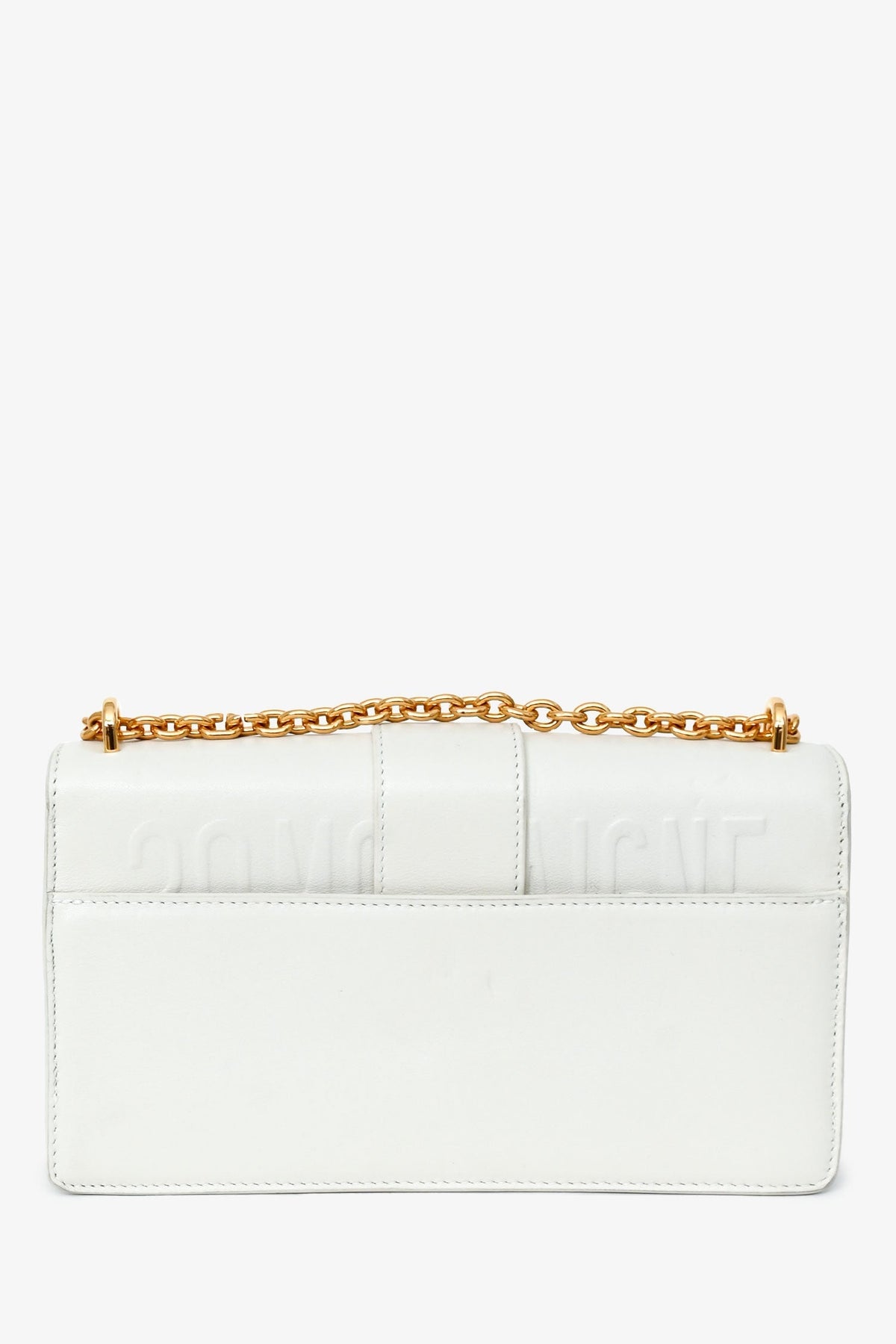 Christian Dior White Leather '30 Montaigne East-West' Crossbody Bag With Chain Rovelle Bags