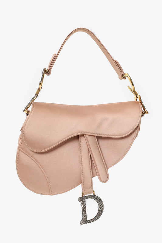 Christian Dior 2019 Pink Satin Crystal Embellished Mini Saddle Bag Rovelle Bags