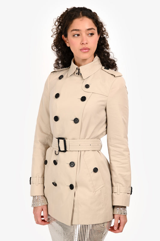 Burberry Cream Double Breasted Belted Short Trench Size 4