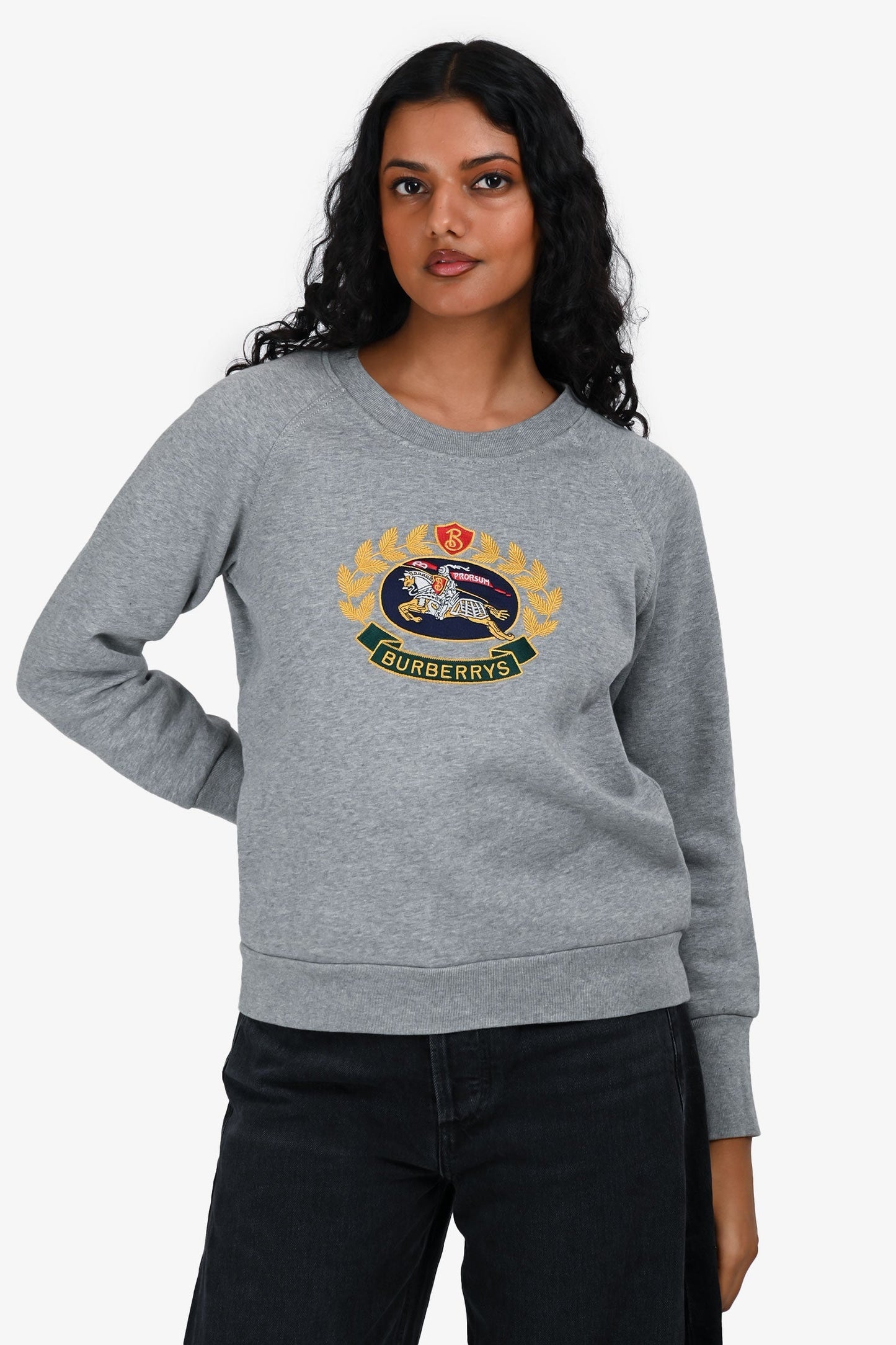 Burberry Grey Logo Embroidered Crewneck Sweater Size XS