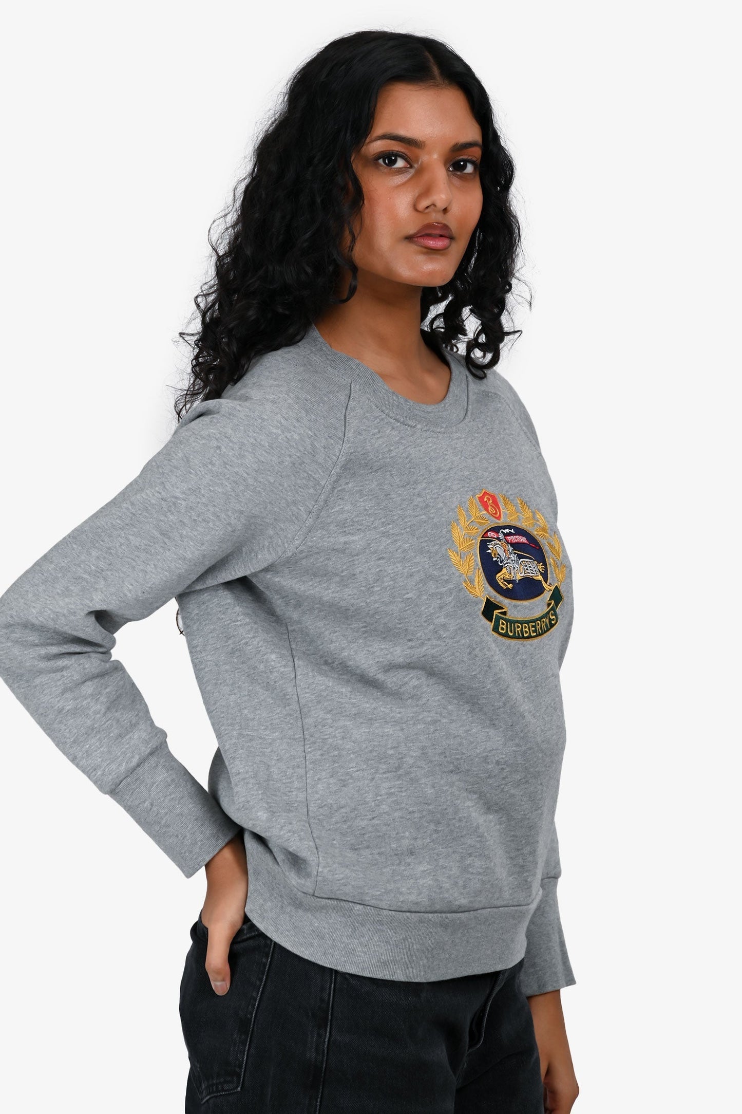 Burberry Grey Logo Embroidered Crewneck Sweater Size XS