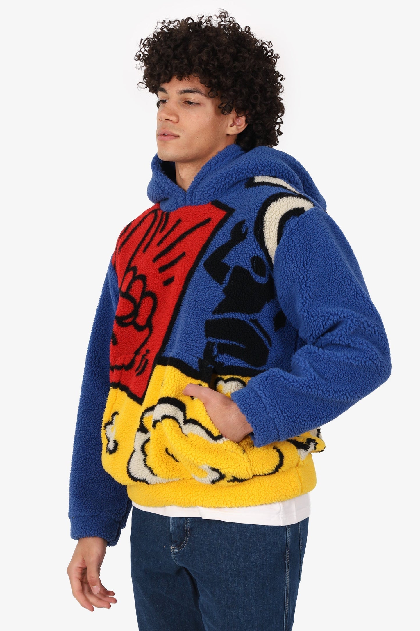 Burberry Blue/Yellow Poster Graphic Fleece Jacquard Hoodie Size S Mens