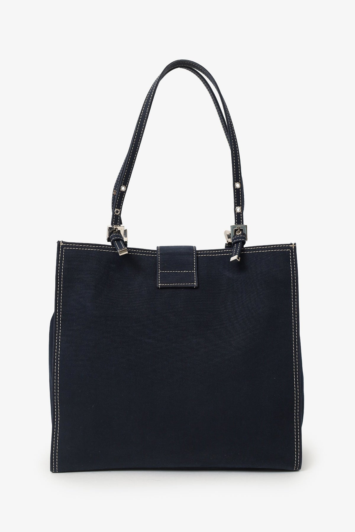 Fendi Blue Denim Baguette Buckle Square Tote Square Rovelle Bags