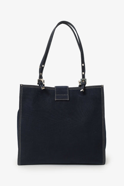 Fendi Blue Denim Baguette Buckle Square Tote Square Rovelle Bags