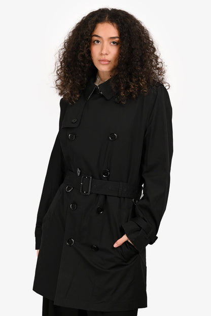 Burberry Brit Black Midi Belted Trench Coat Size M