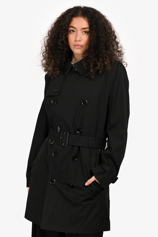 Burberry Brit Black Midi Belted Trench Coat Size M