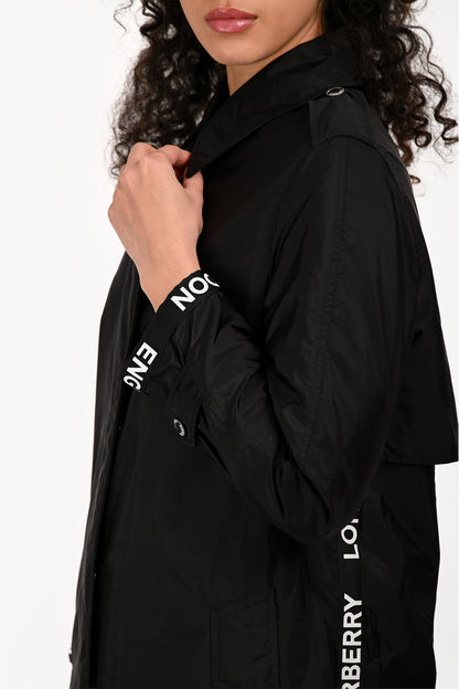 Burberry Black Nylon Logo Hooded Windbreaker Size 0