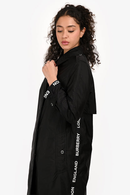 Burberry Black Nylon Logo Hooded Windbreaker Size 0