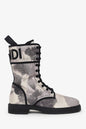 Fendi White/Grey Canvas Printed Combat Boots Size 39.5 Rovelle Bags