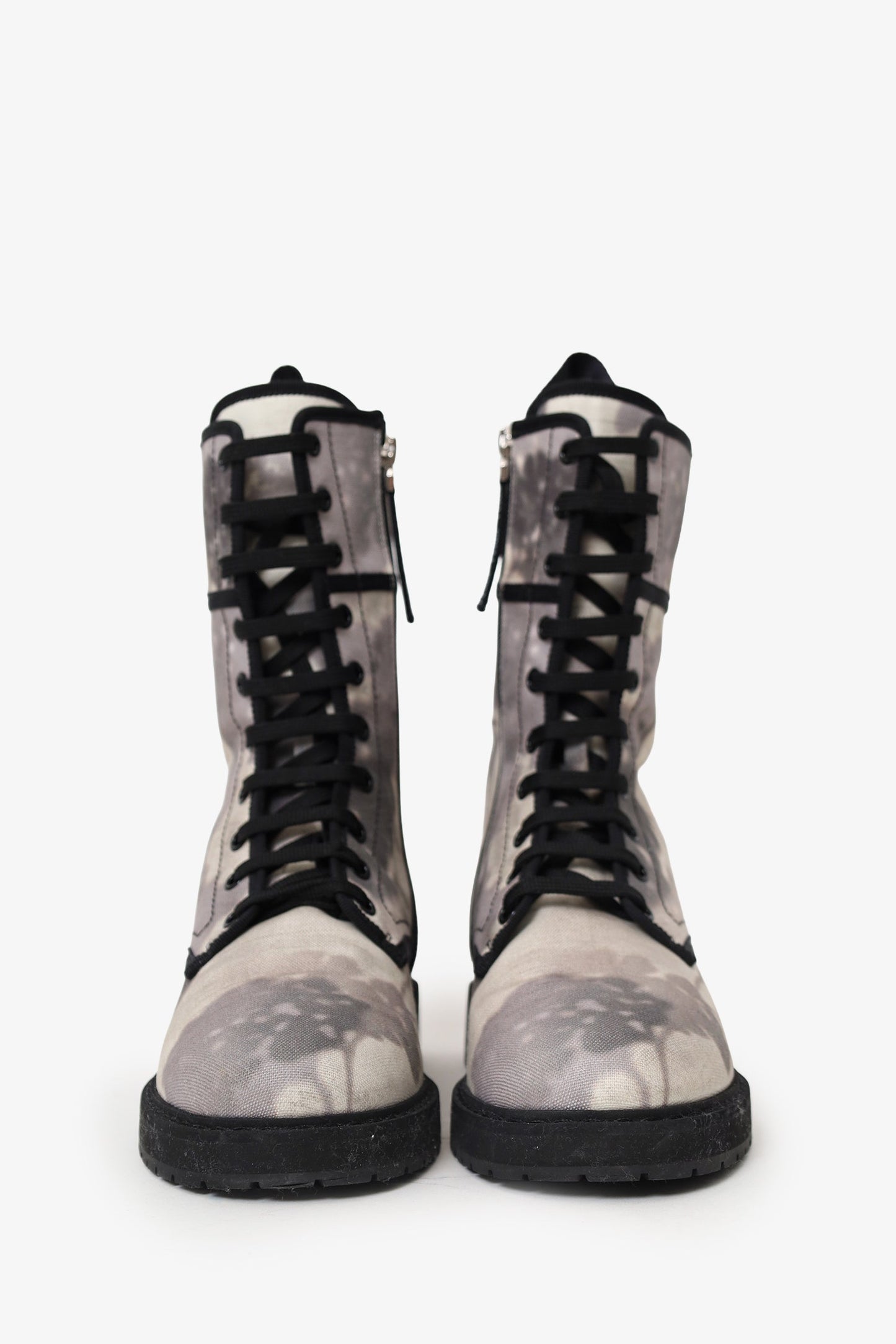Fendi White/Grey Canvas Printed Combat Boots Size 39.5 Rovelle Bags