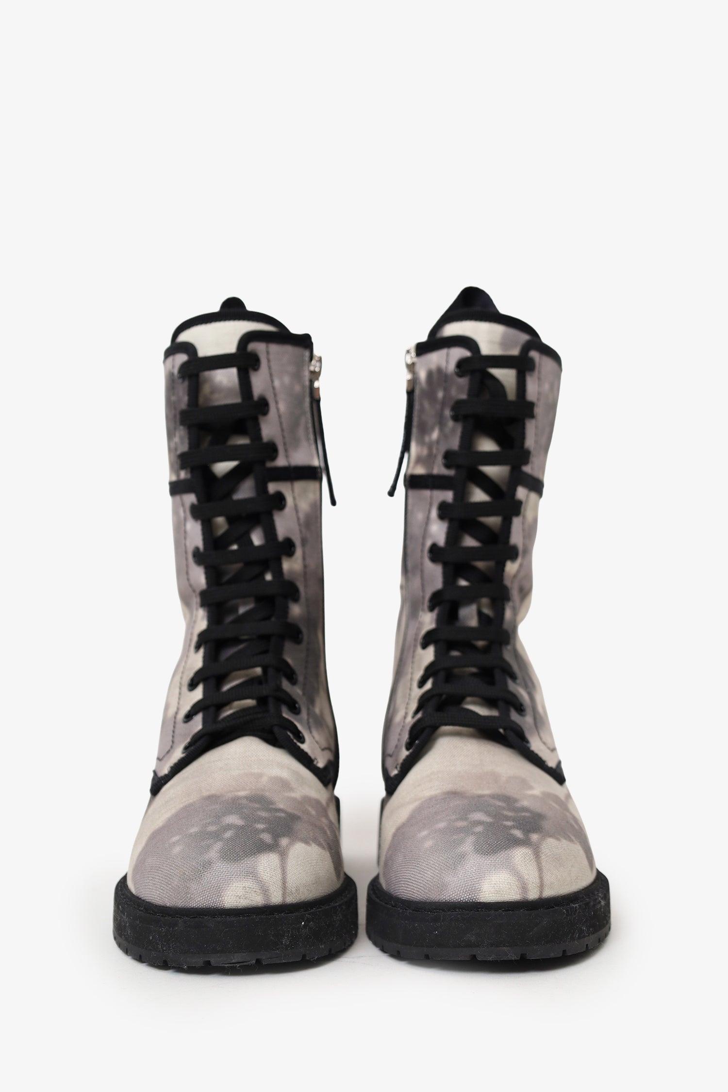 Fendi White/Grey Canvas Printed Combat Boots Size 39.5 Rovelle Bags