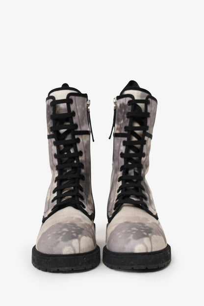 Fendi White/Grey Canvas Printed Combat Boots Size 39.5 Rovelle Bags