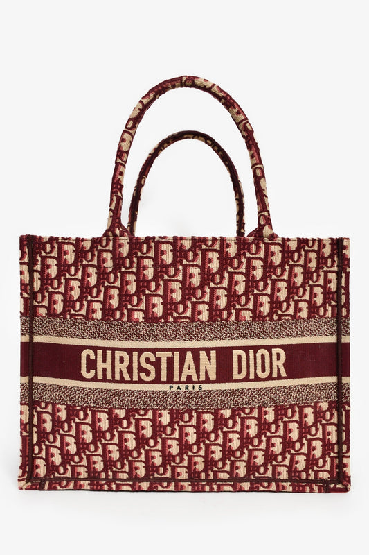 Christian Dior 2019 Burgundy Oblique Jacquard Medium Book Tote Rovelle Bags