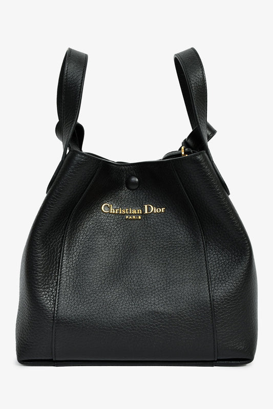 Christian Dior Black Grained Calfskin Bucket Bag With Strap Rovelle Bags
