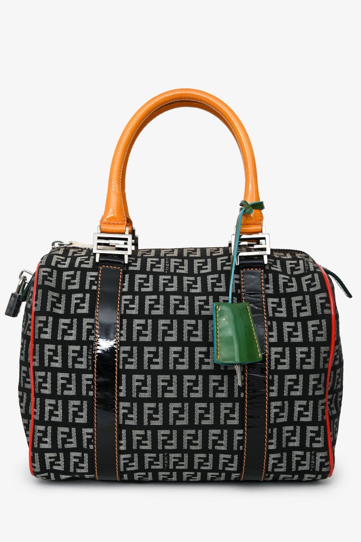 Fendi Multicolor Zucchino Canvas/Patent Leather Small Boston Bag Rovelle Bags