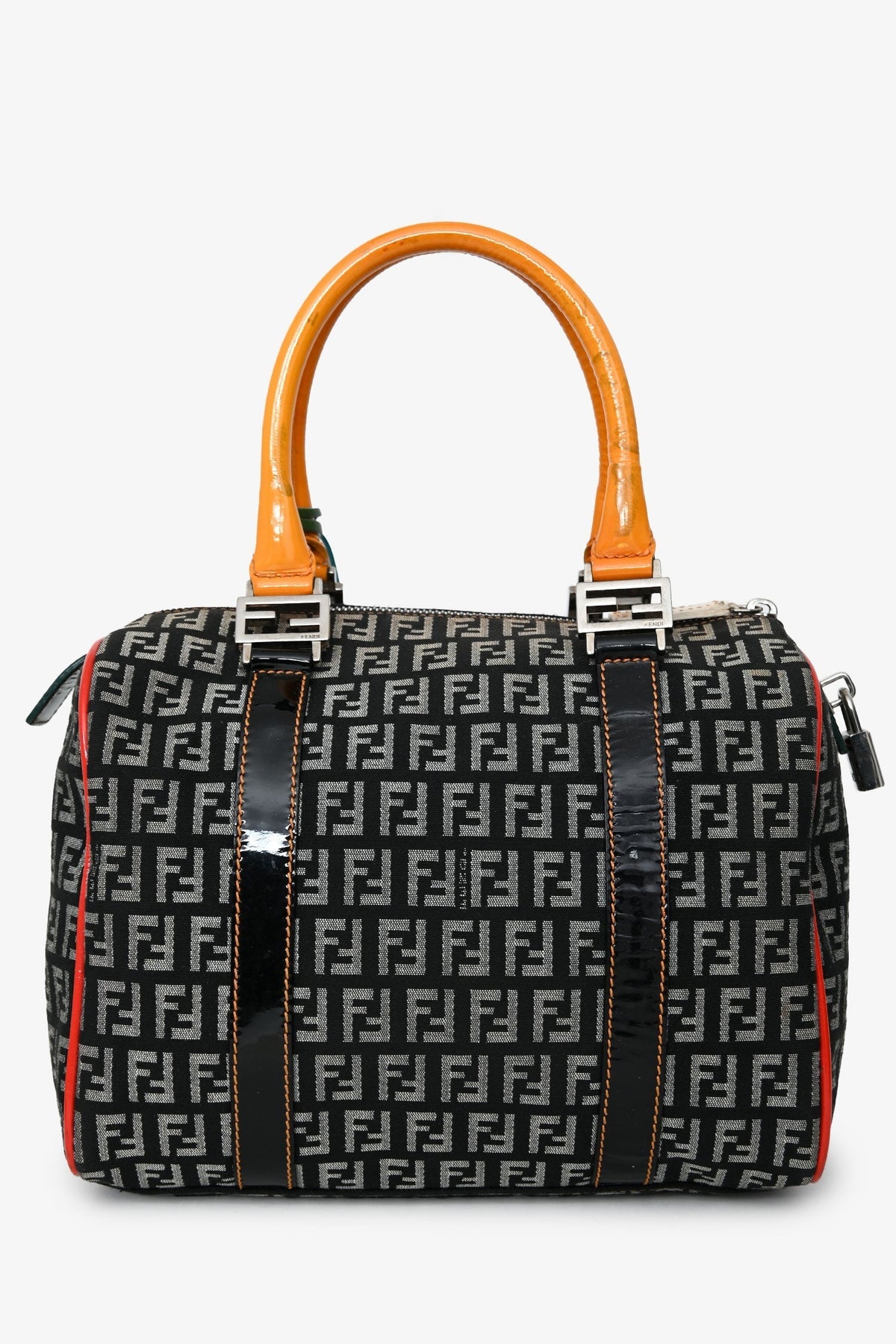 Fendi Multicolor Zucchino Canvas/Patent Leather Small Boston Bag Rovelle Bags