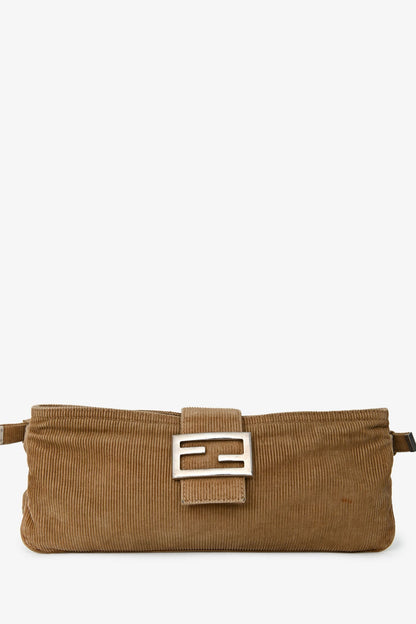 Fendi Brown Corduroy Baguette Pochette Rovelle Bags