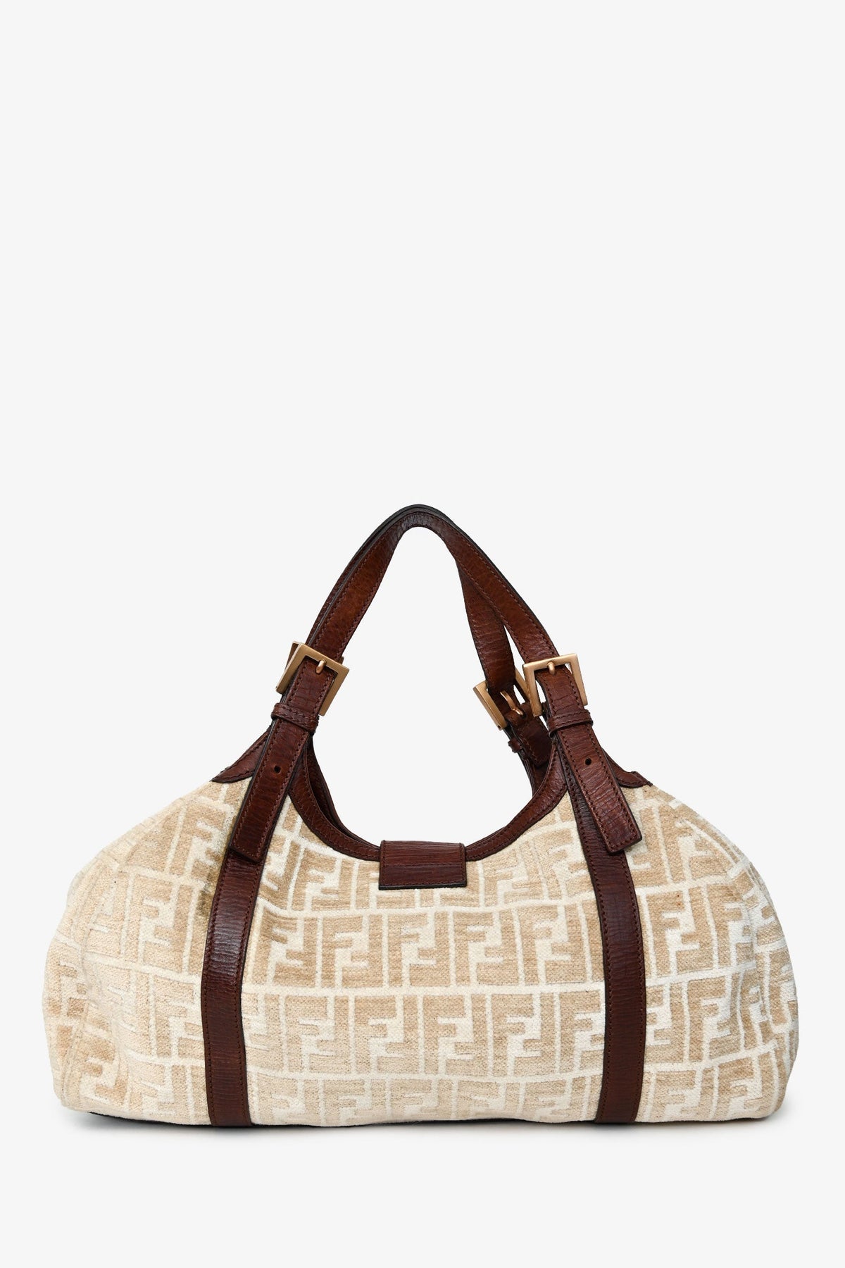 Fendi Beige/Brown Velvet/Leather Zucca Baguette Hobo Bag Rovelle Bags