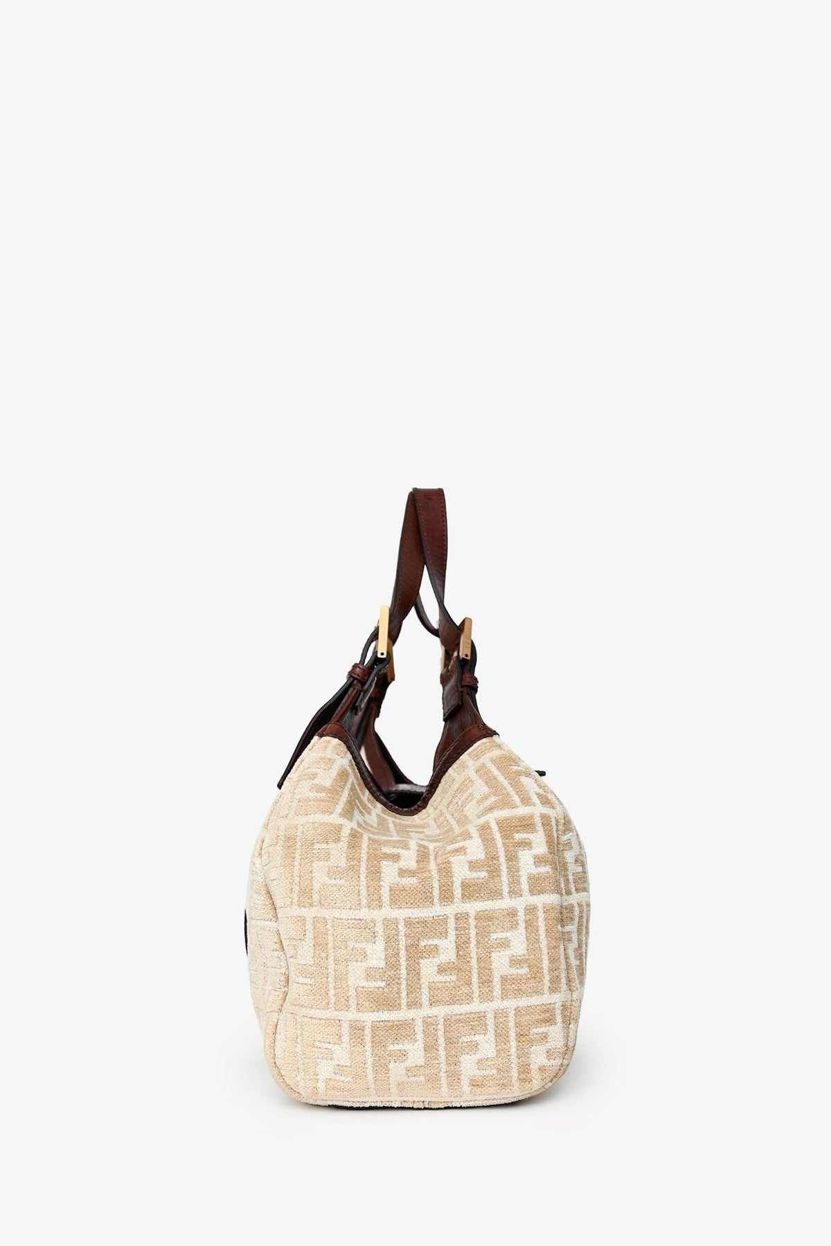 Fendi Beige/Brown Velvet/Leather Zucca Baguette Hobo Bag Rovelle Bags