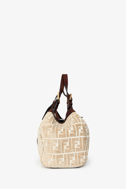 Fendi Beige/Brown Velvet/Leather Zucca Baguette Hobo Bag Rovelle Bags